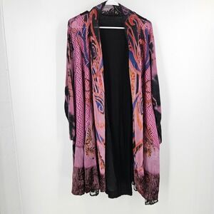 The Pyramid Collection Mixed Media Tie Dye Longline Cardigan Pink Black Size 1X
